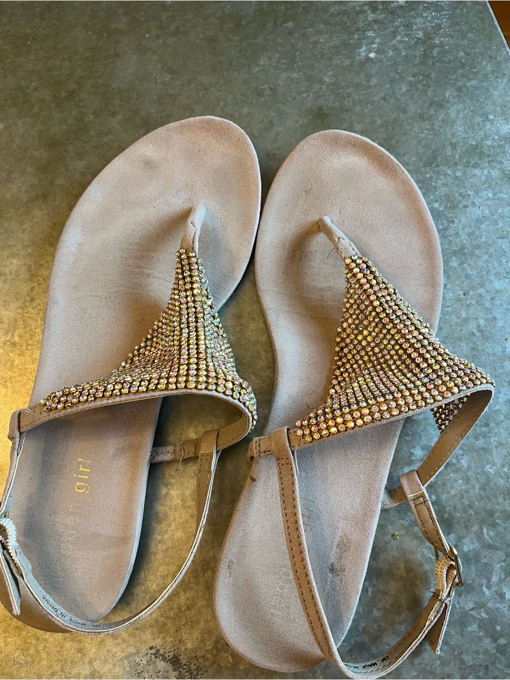 Madden Girl Beige T-Strap Rhinestone Sandals